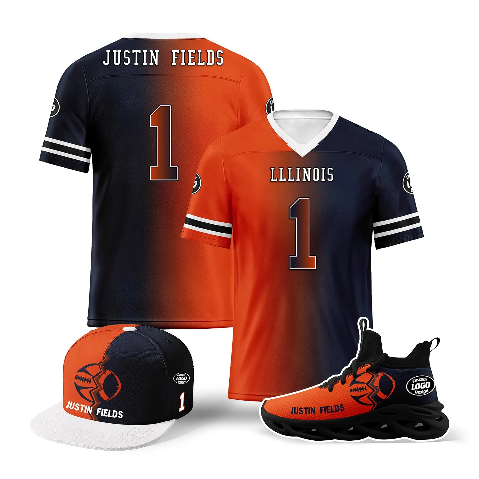 Custom Deep Blue Orange Illinois Football Jersey MaxSoul Shoes and Hat Combo Offer Personalized Combo ZH-D028018-4