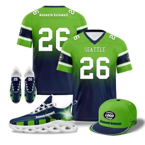 Custom Green Blue Seattle Football MaxSoul Shoes and Hat Combo Offer Personalized Combo ZH-D020268-27