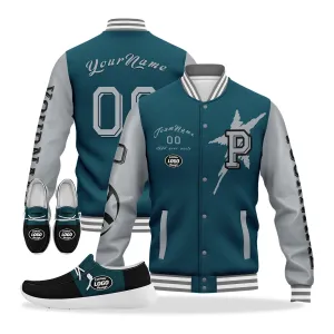 Custom Green Gray Black Philadelphia Jacket and Sports Shoes Combo Offer Personalized Combo ZH-D020294-23