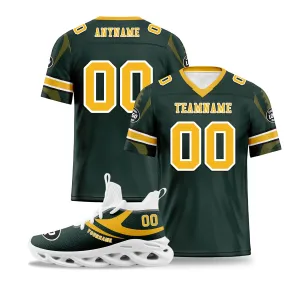 Custom Green Green Bay Football Jersey and Sports Shoes Combo Offer Personalized Combo ZH-D025008-13