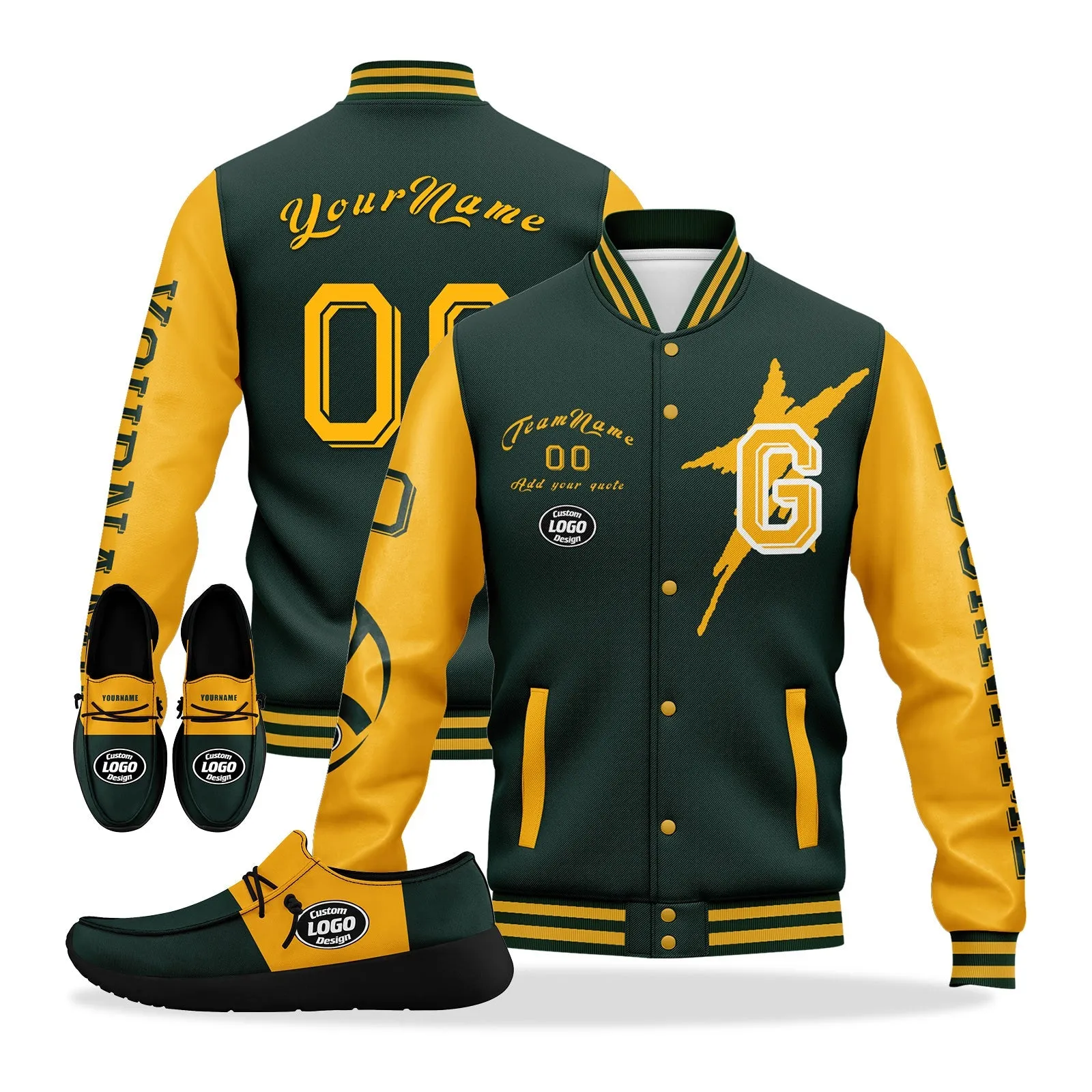 Custom Green Yellow Green Bay Jacket and Sports Shoes Combo Offer Personalized Combo ZH-D020294-13