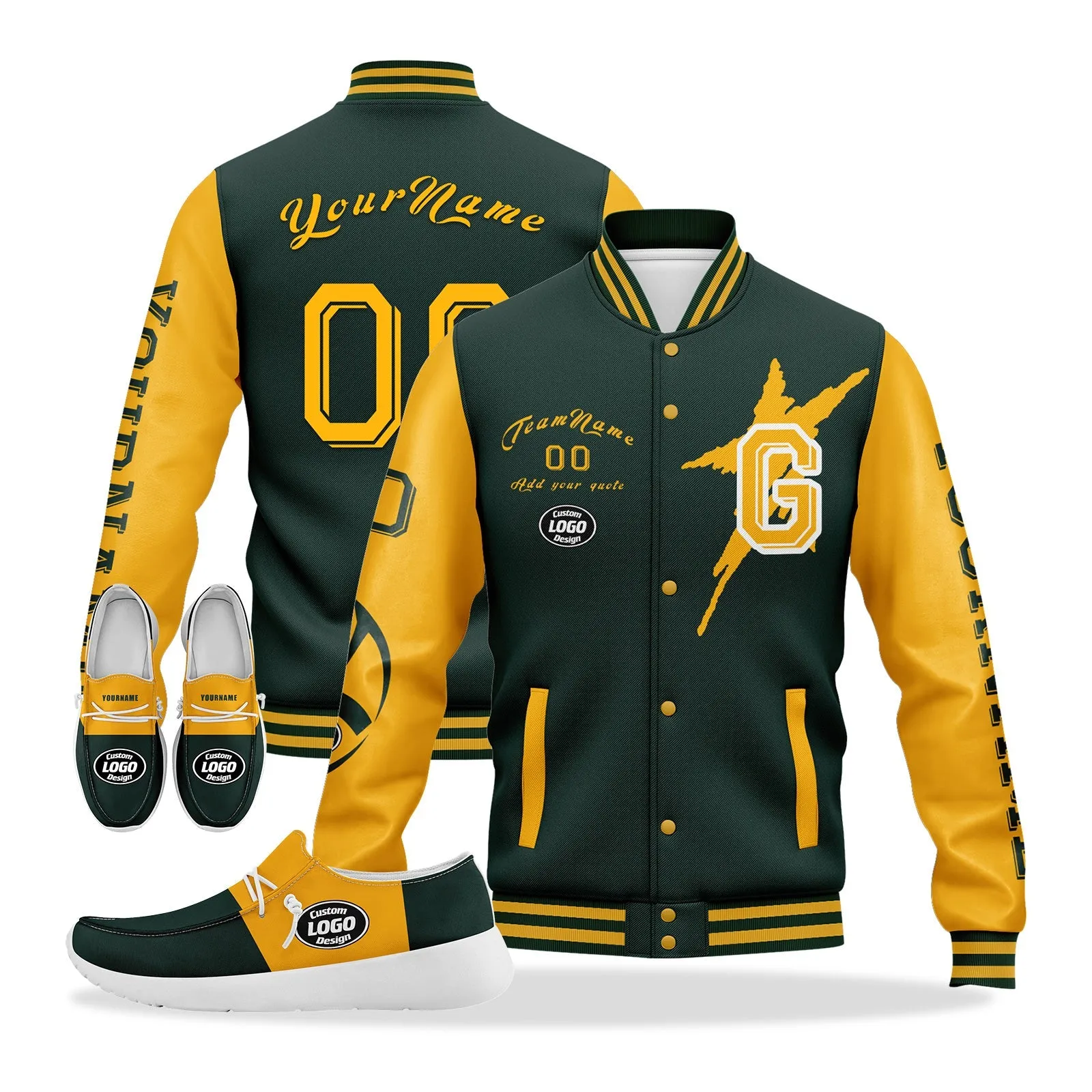 Custom Green Yellow Green Bay Jacket and Sports Shoes Combo Offer Personalized Combo ZH-D020294-13