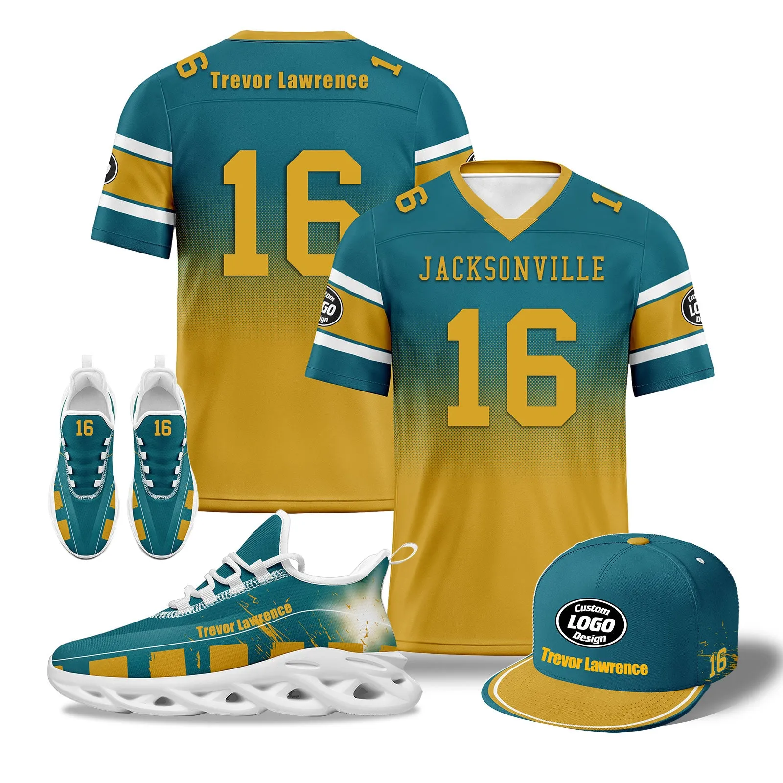 Custom Green Yellow Jacksonville Football MaxSoul Shoes and Hat Combo Offer Personalized Combo ZH-D020268-16