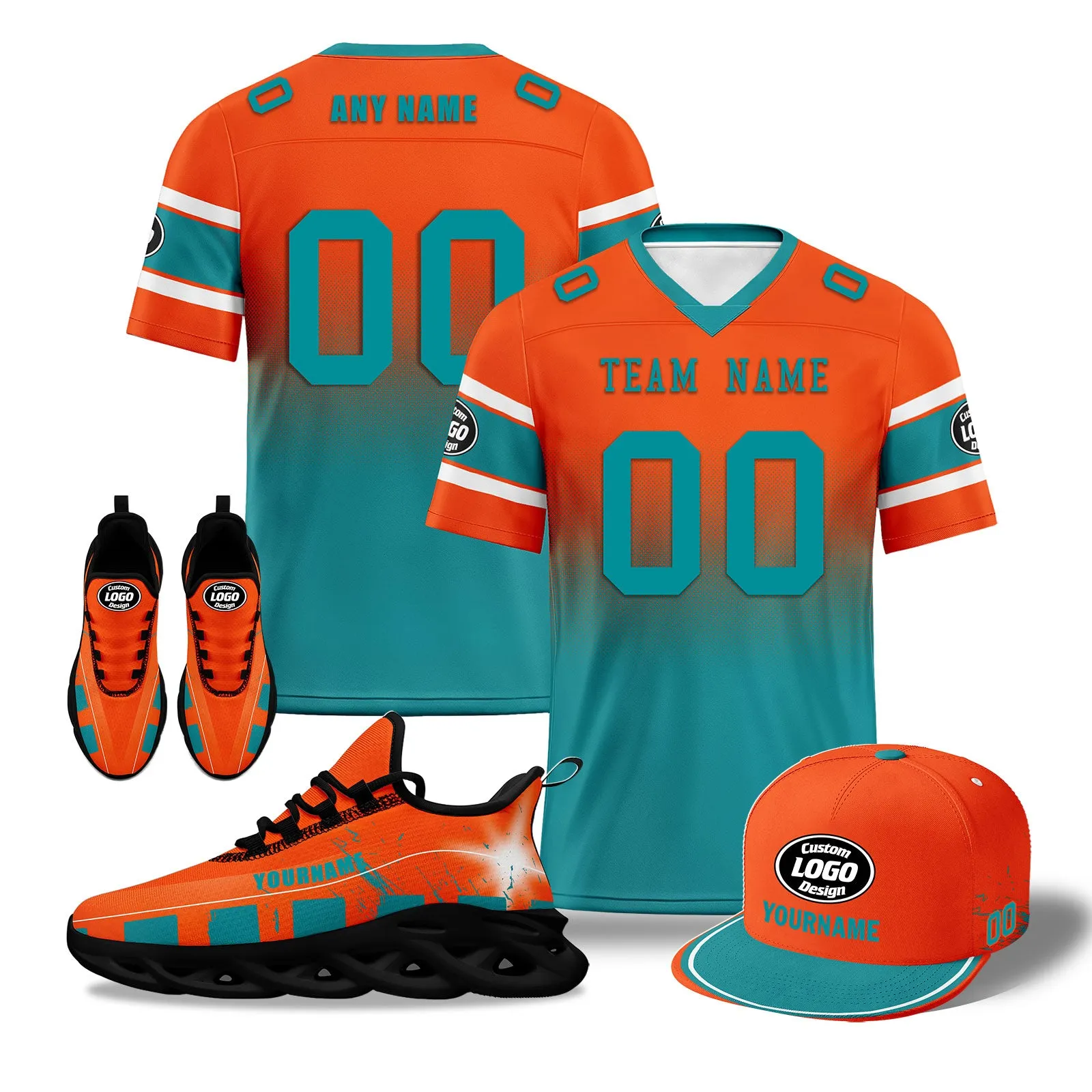 Custom Orange Blue Miami Football MaxSoul Shoes and Hat Combo Offer Personalized Combo ZH-D020268-24