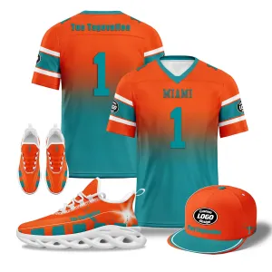 Custom Orange Blue Miami Football MaxSoul Shoes and Hat Combo Offer Personalized Combo ZH-D020268-24