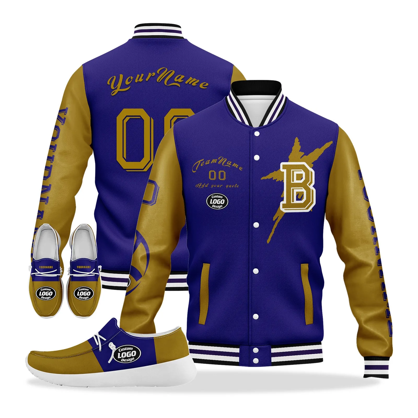 Custom Purple Yellow Baltimore Jacket and Sports Shoes Combo Offer Personalized Combo ZH-D020294-2