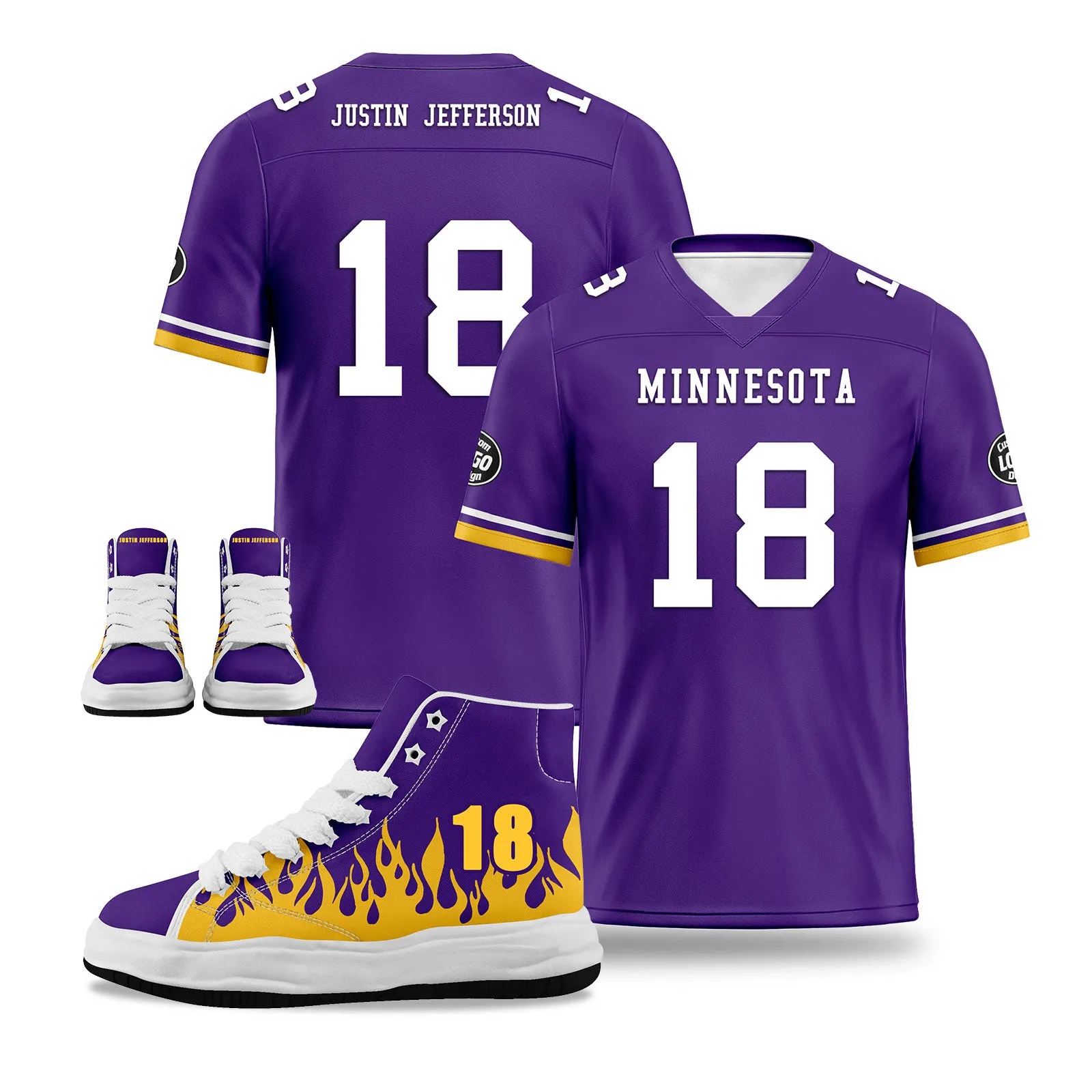 Custom Purple Yellow Minnesota Football Jersey and Firesoul Sports Shoes Combo Offer Personalized Combo ZH-D020273-17