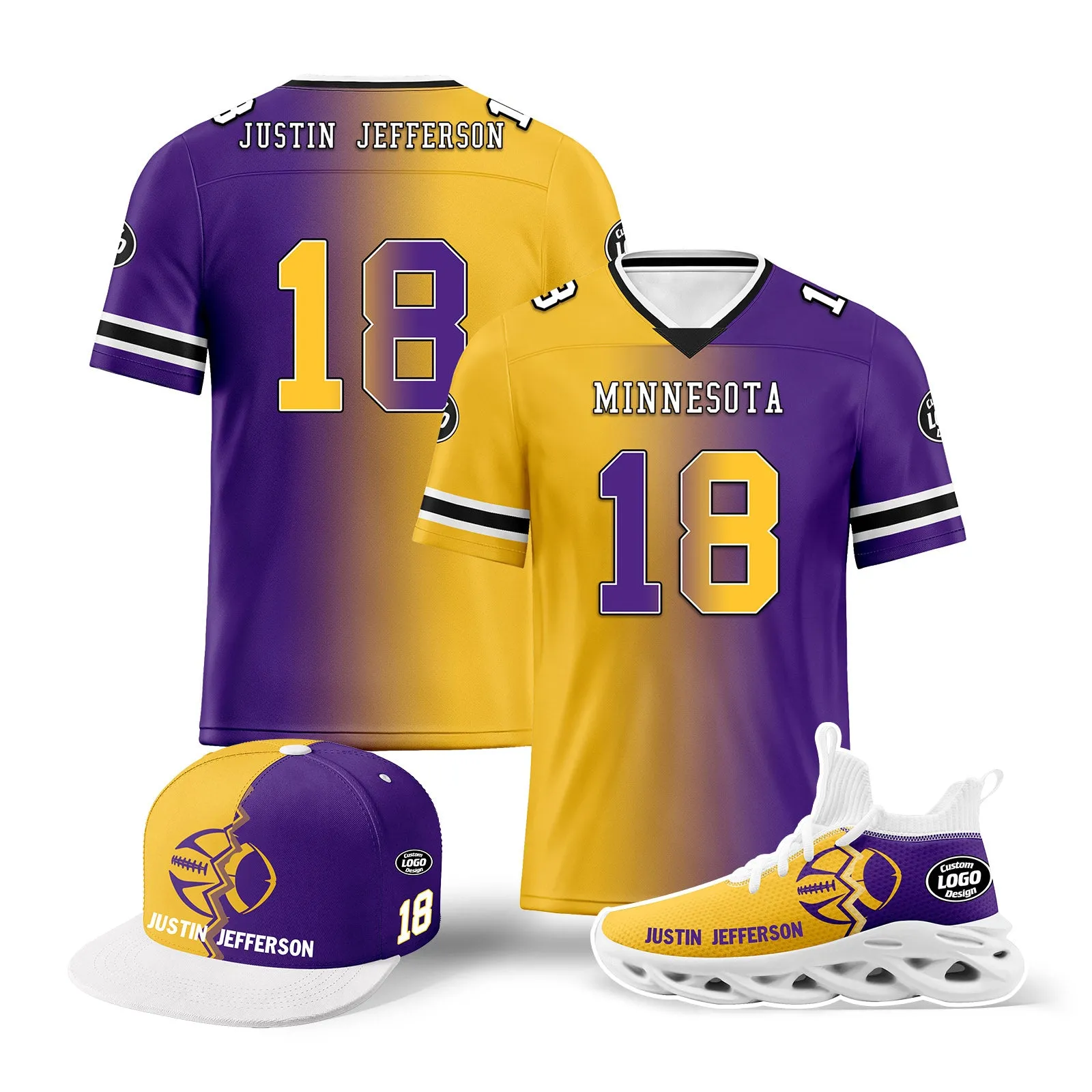 Custom Purple Yellow Minnesota Football Jersey MaxSoul Shoes and Hat Combo Offer Personalized Combo ZH-D028018-9