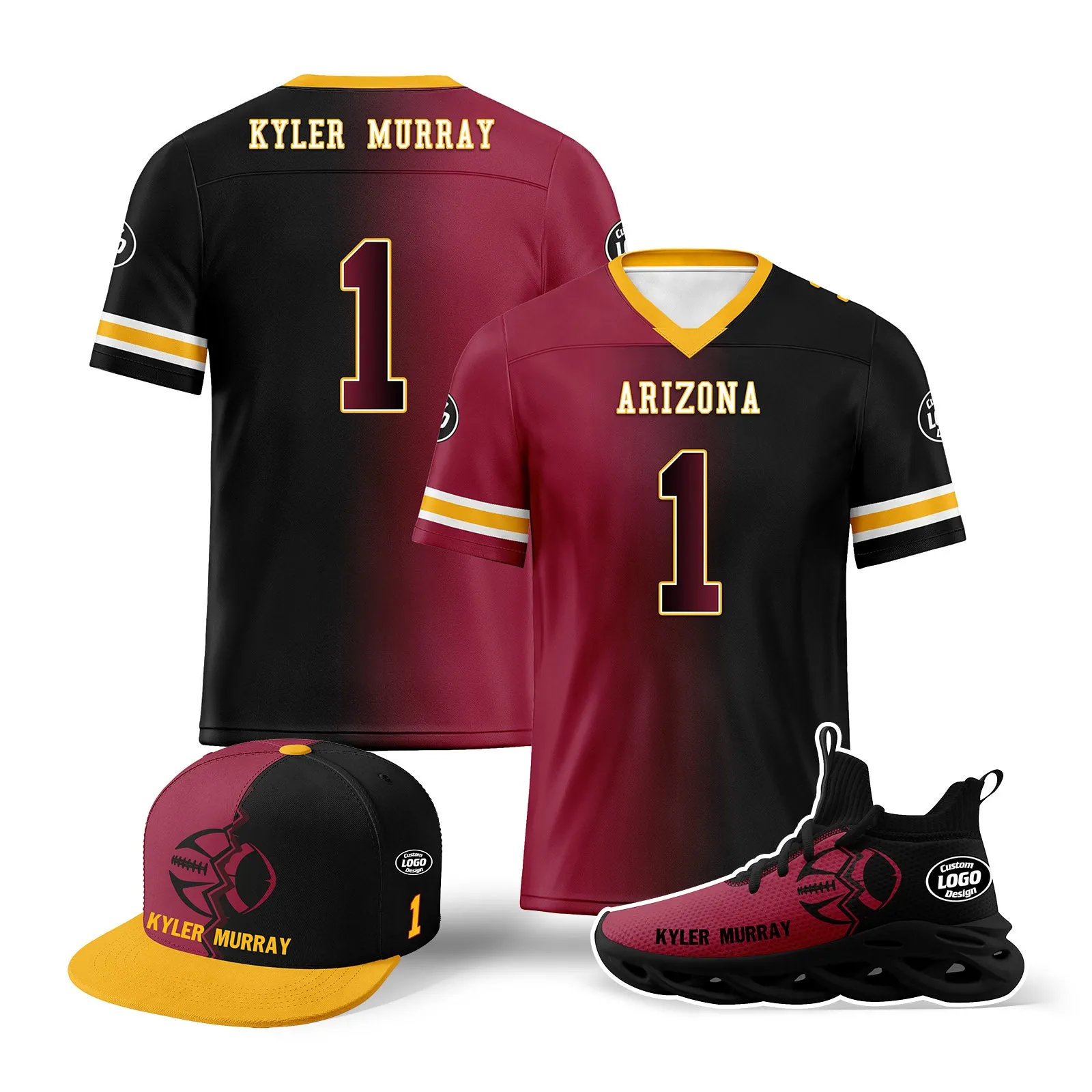 Custom Red Black Arizona Football Jersey MaxSoul Shoes and Hat Combo Offer Personalized Combo ZH-D028018-1