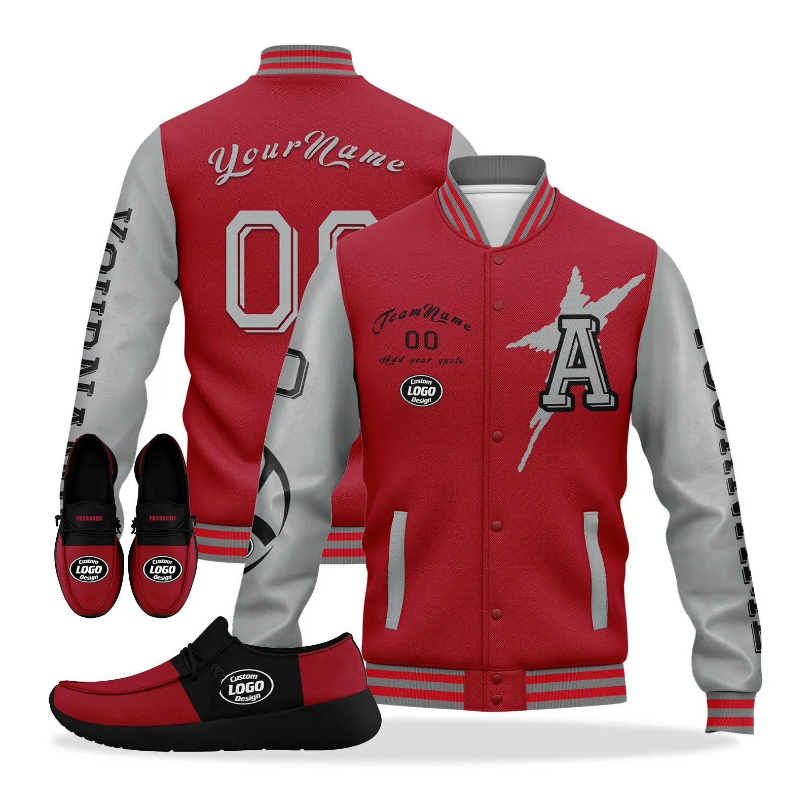 Custom Red Gray Black Atlanta Jacket and Sports Shoes Combo Offer Personalized Combo ZH-D020294-3