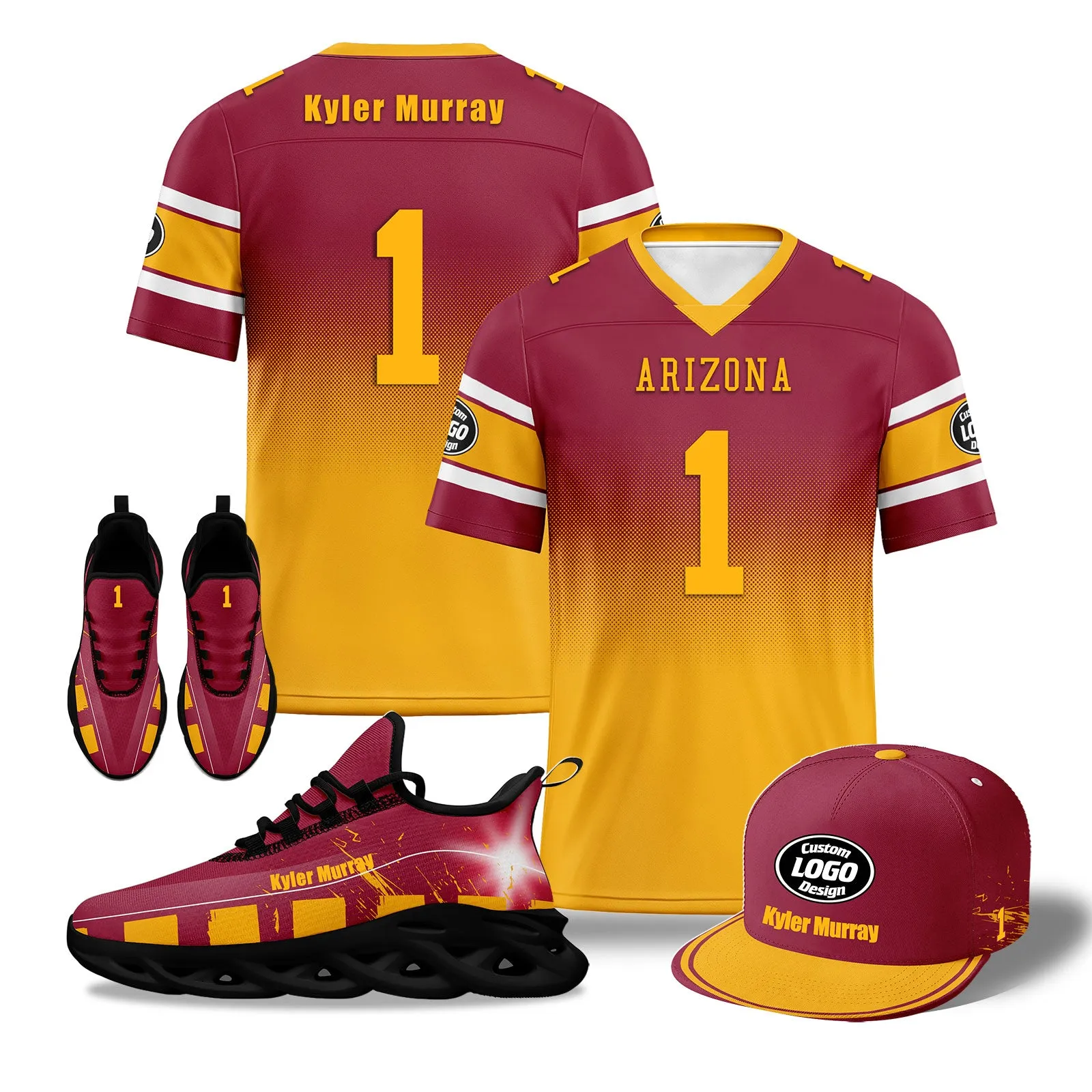 Custom Red Yellow Arizona Football MaxSoul Shoes and Hat Combo Offer Personalized Combo ZH-D020268-1