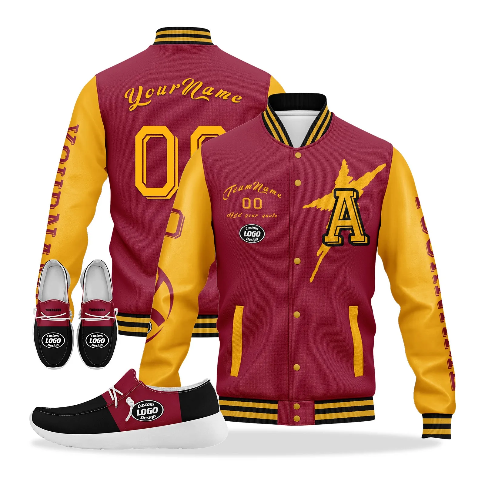 Custom Red Yellow Black Arizona Jacket and Sports Shoes Combo Offer Personalized Combo ZH-D020294-1