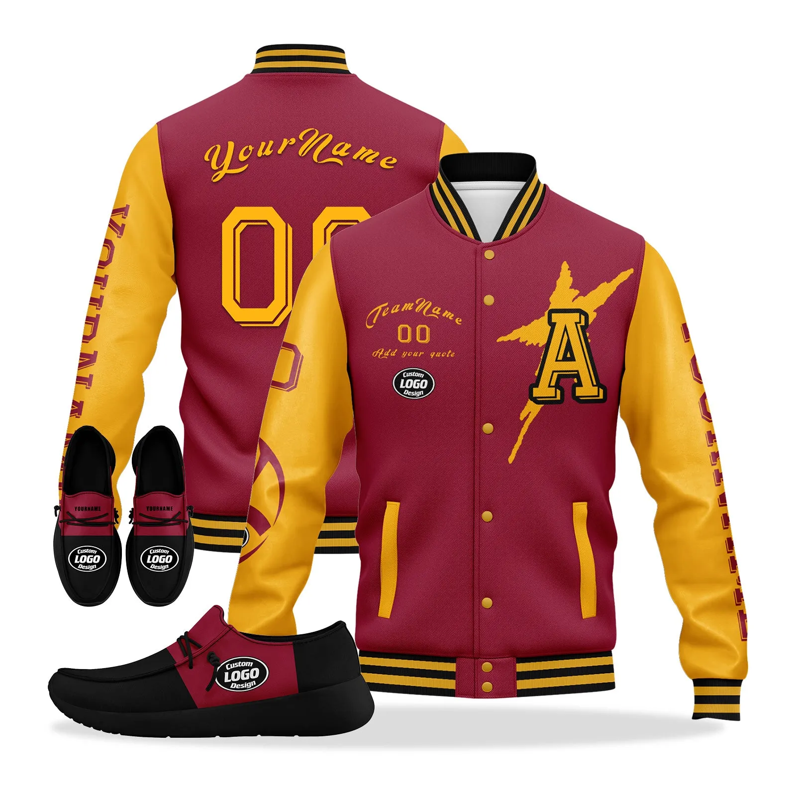 Custom Red Yellow Black Arizona Jacket and Sports Shoes Combo Offer Personalized Combo ZH-D020294-1