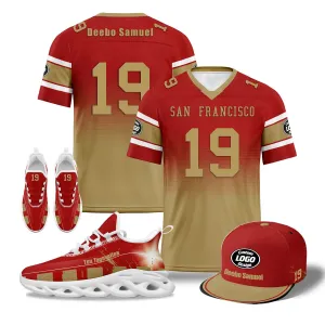 Custom Red Yellow San Francisco Football MaxSoul Shoes and Hat Combo Offer Personalized Combo ZH-D020268-25