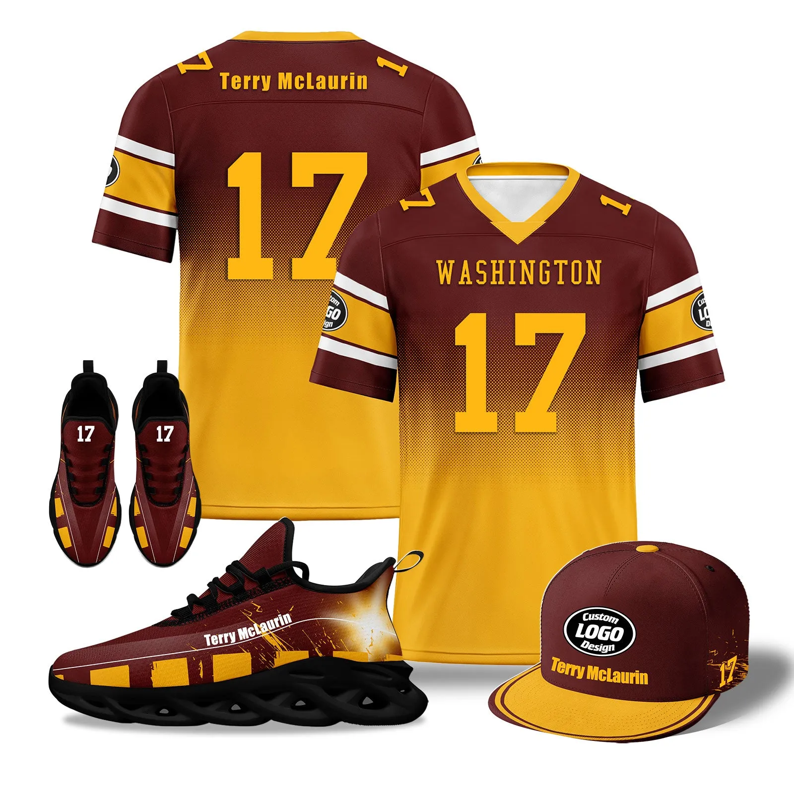 Custom Red Yellow Washington Football MaxSoul Shoes and Hat Combo Offer Personalized Combo ZH-D020268-31