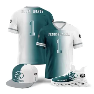 Custom White Green Pennsylvania Football Jersey MaxSoul Shoes and Hat Combo Offer Personalized Combo ZH-D028018-12