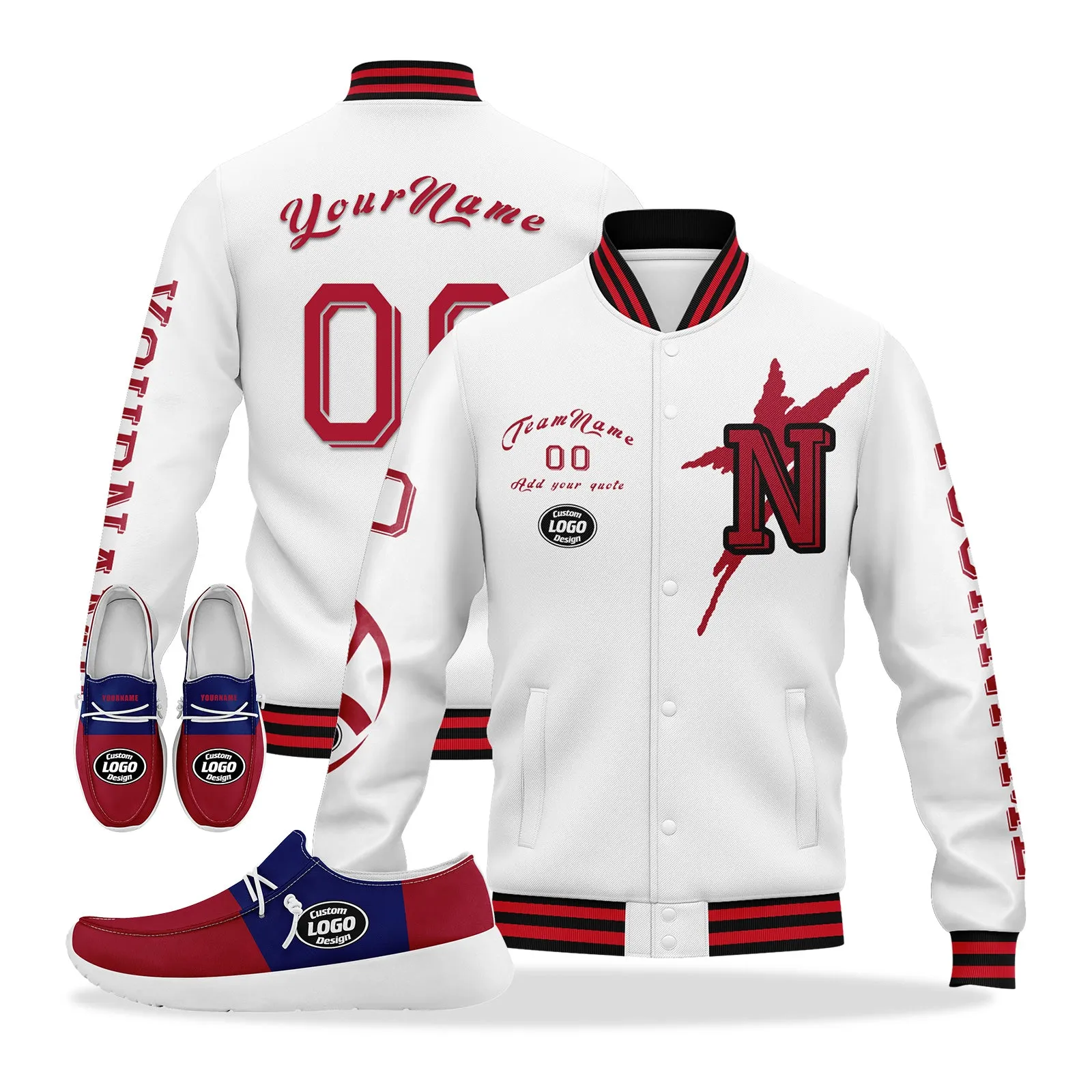 Custom White Red Blue New York Jacket and Sports Shoes Combo Offer Personalized Combo ZH-D020294-21