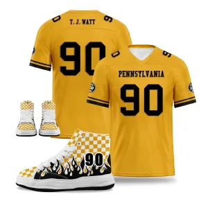 Custom Yellow Black Pittsburgh Football Jersey and Firesoul Sports Shoes Combo Offer Personalized Combo ZH-D020273-30