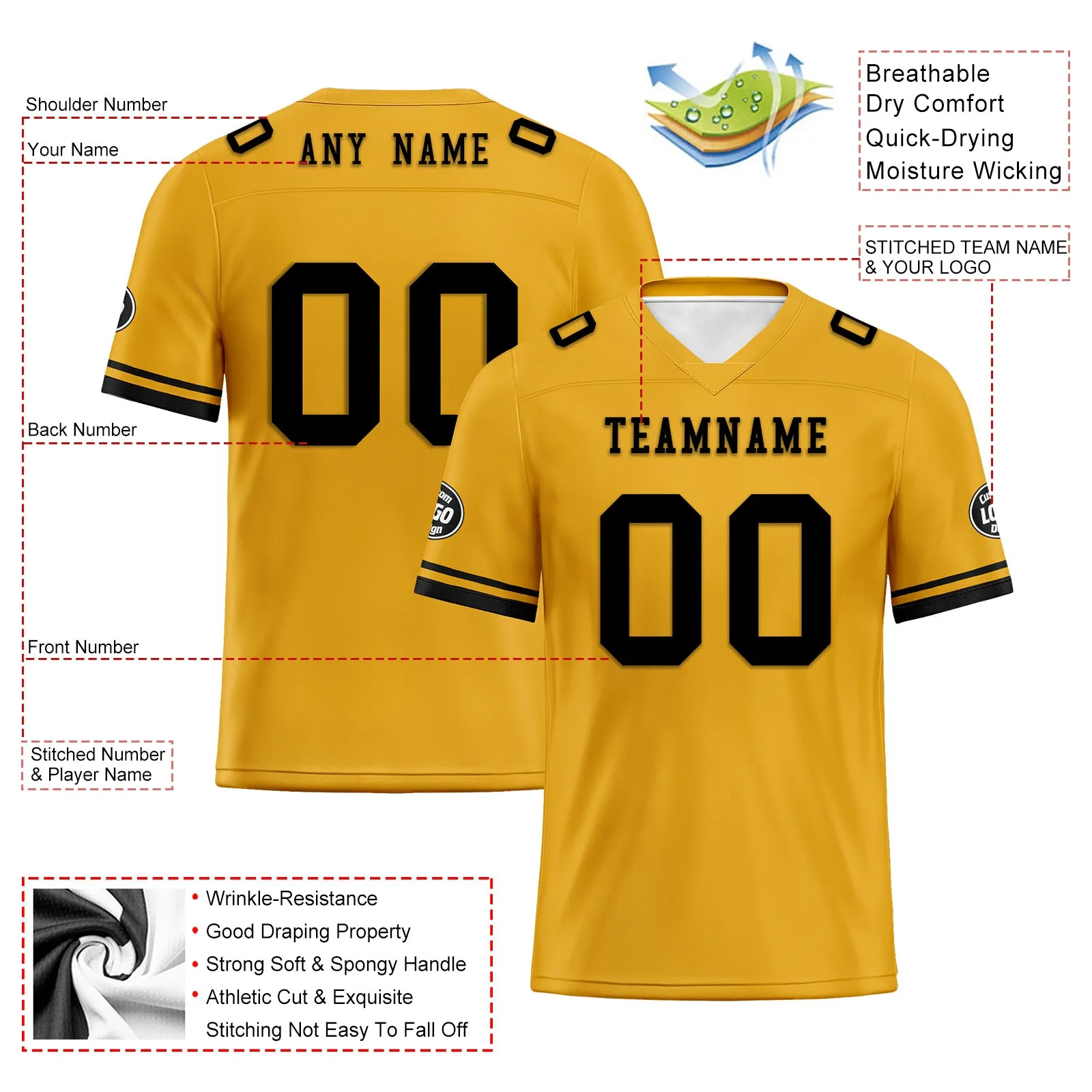 Custom Yellow Black Pittsburgh Football Jersey and Firesoul Sports Shoes Combo Offer Personalized Combo ZH-D020273-30