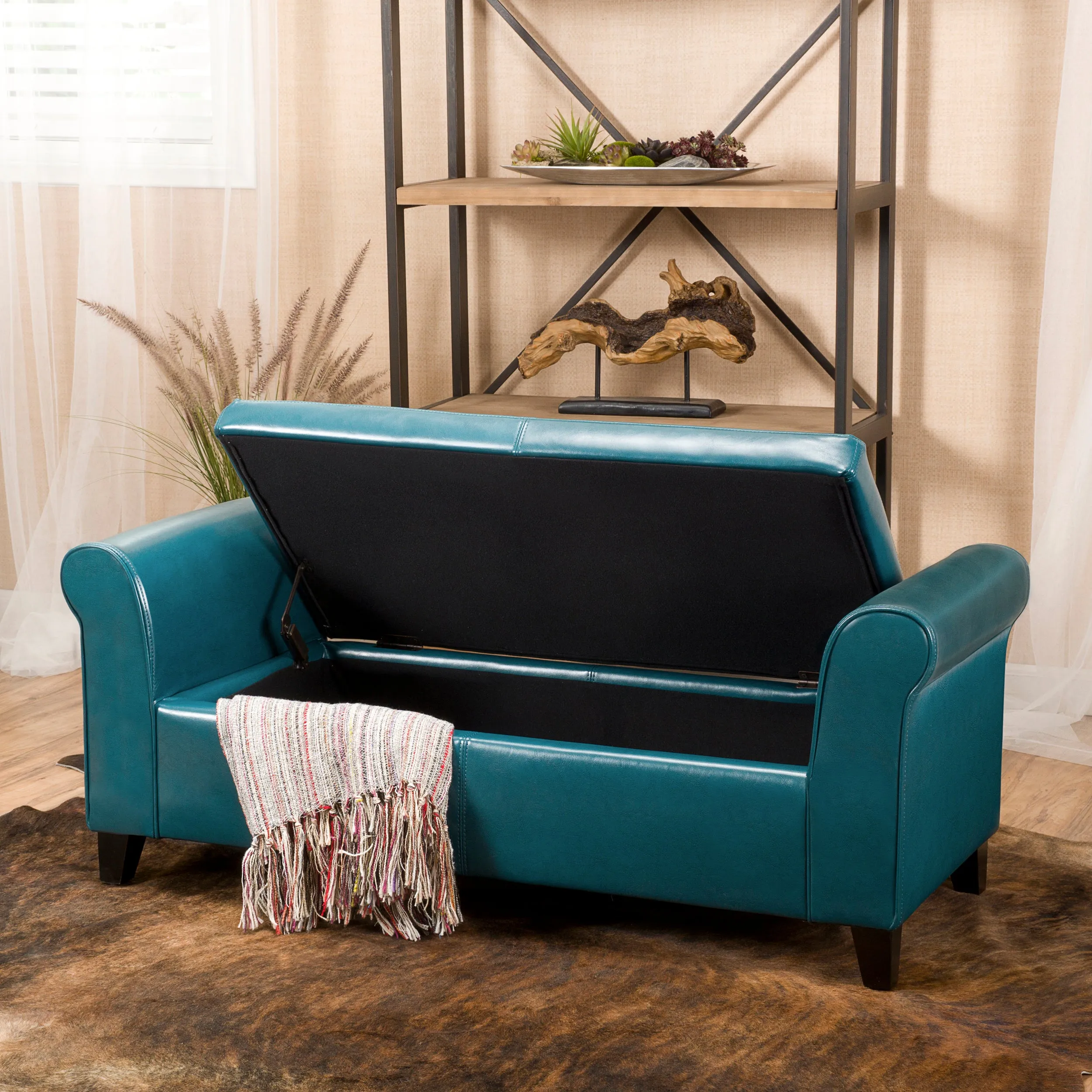 Danbury Contemporary Upholstered Storage Ottoman Bench with Rolled Arms