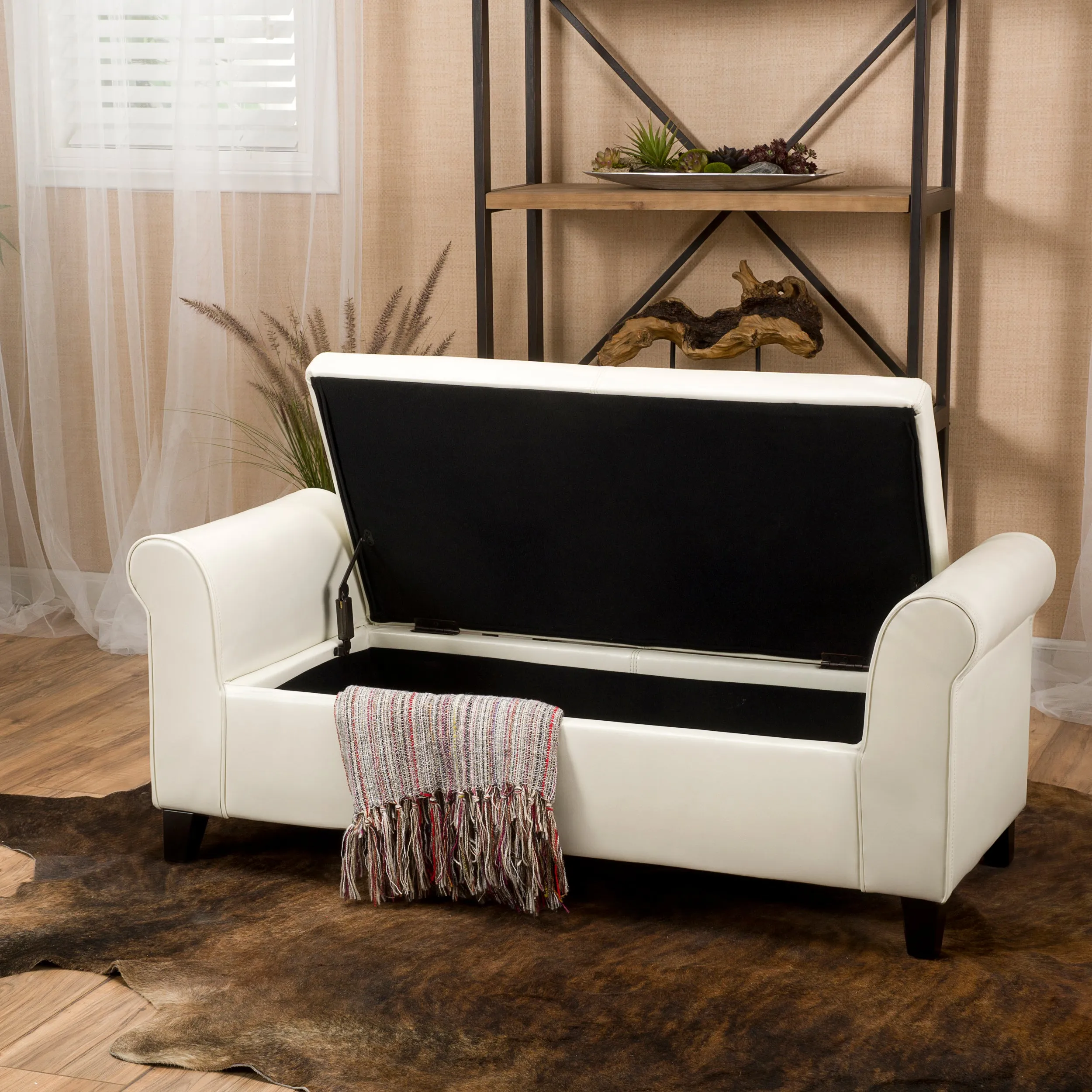 Danbury Contemporary Upholstered Storage Ottoman Bench with Rolled Arms