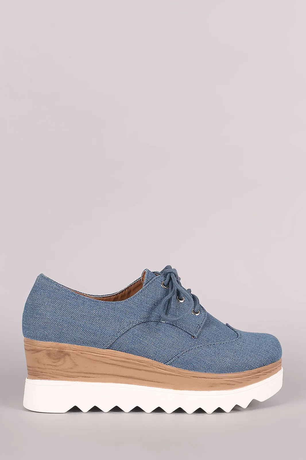 Denim Lug Sole Lace Up Oxford Platform Wedge