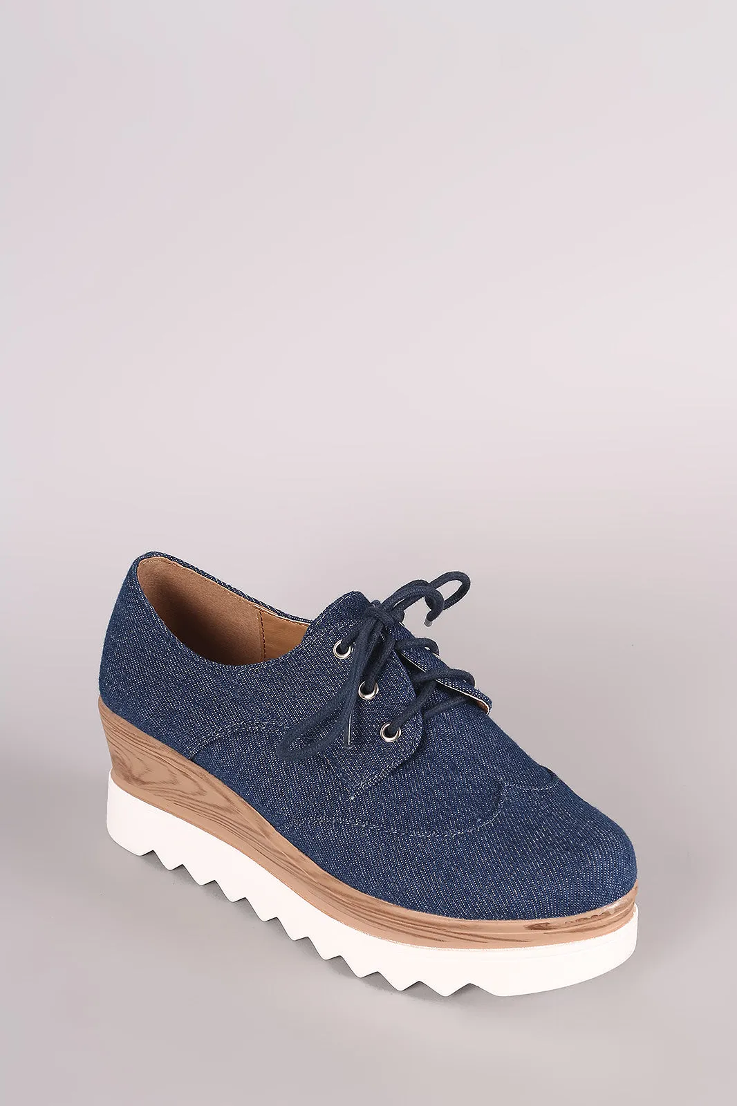 Denim Lug Sole Lace Up Oxford Platform Wedge