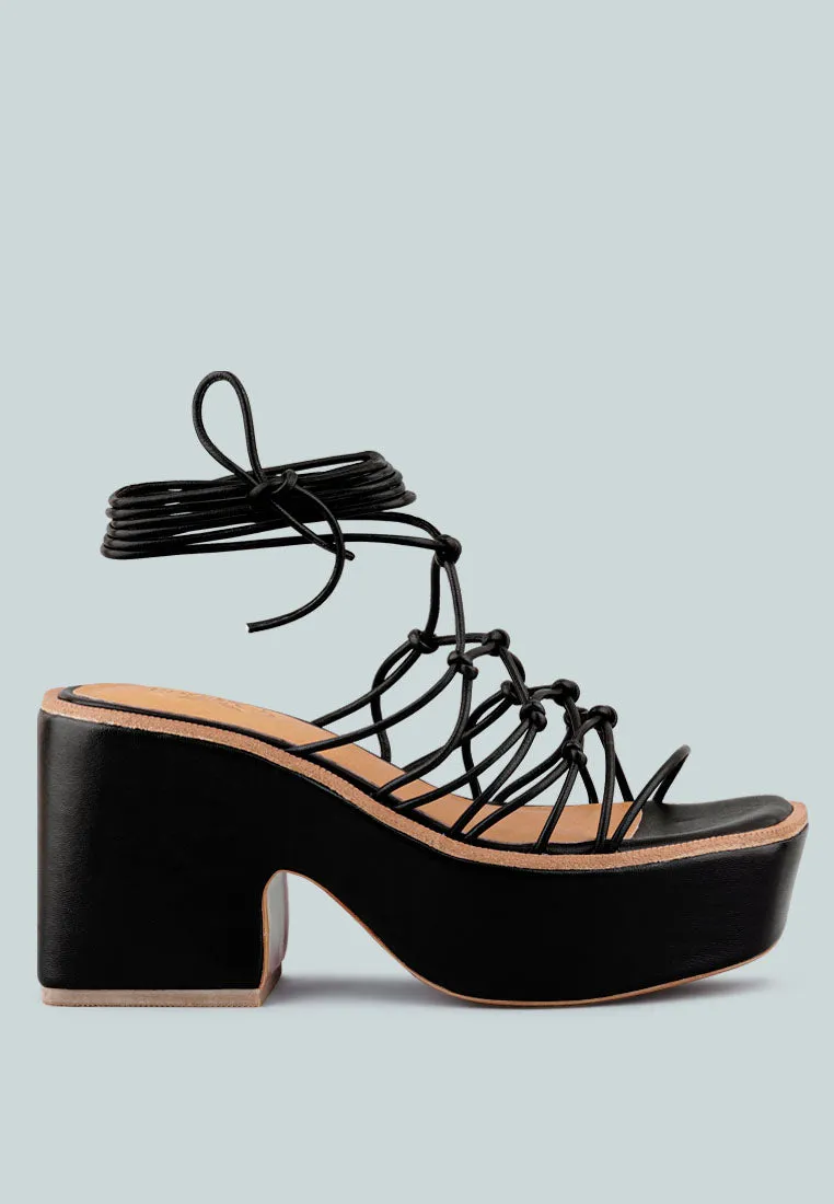 FAWCETT Black Tie Up Platform Heeled Sandals