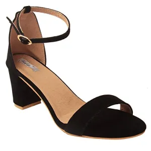 Feel it Leatherite Black Color Block Heel Sandals For Women's & Girl's (2305-Black-40)