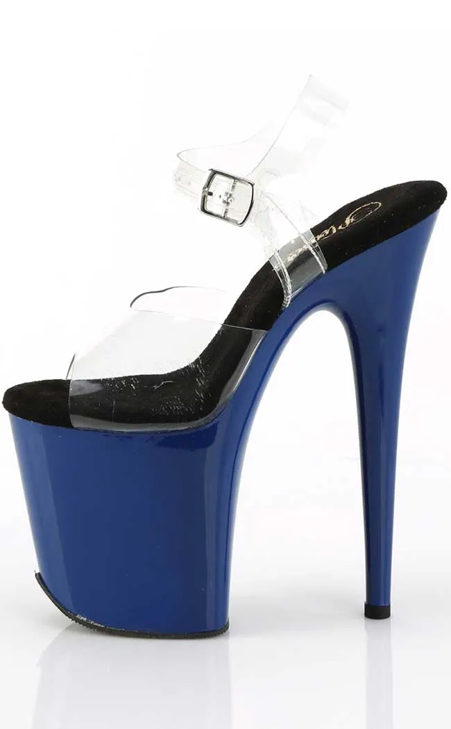 FLAMINGO-808C Clear & Royal Blue Platform Heels