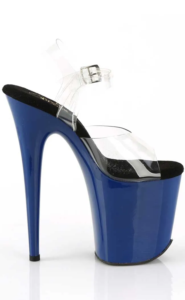 FLAMINGO-808C Clear & Royal Blue Platform Heels