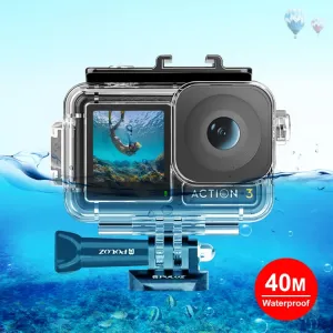 For DJI Osmo Action 5 Pro / 3 / 4 PULUZ 40m Underwater Waterproof Housing Diving Case with Cold Shoe & Buckle Basic Mount & Screw