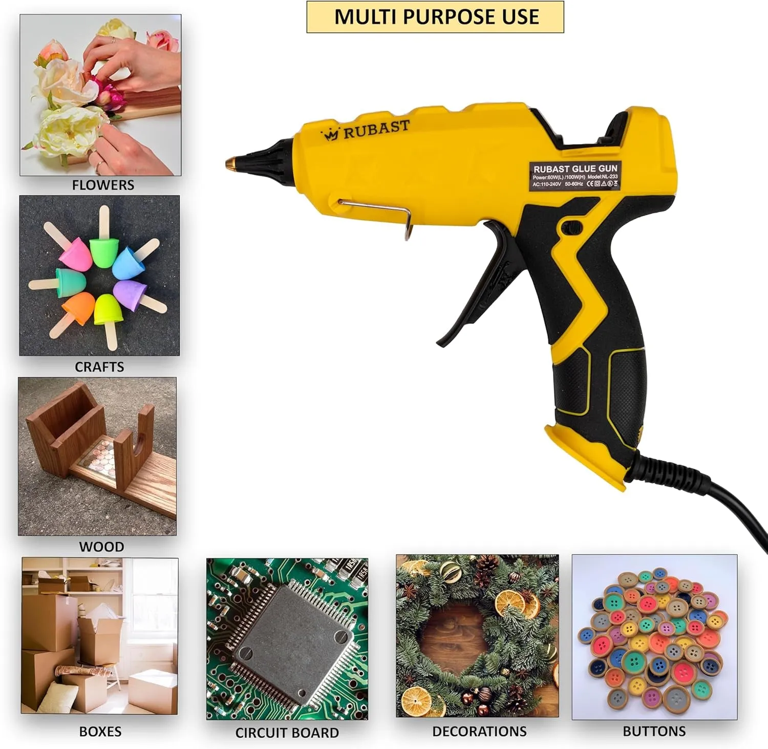 Full Size Heavy Duty Industrial Hot Glue Gun, 60/100w Dual Power & Dual Nozzle, Free 20 Glue Sticks Pack (15×11cm)- High Heating Temp Glue Gun Suitable for DIY Arts,Crafts,Home Repairs-UK Plug