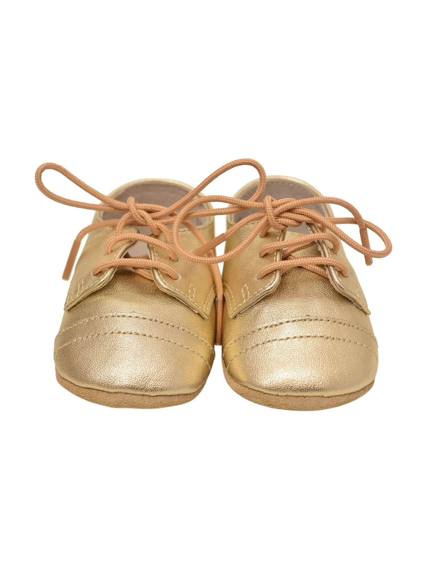 Girls Gold Shimmery Lace-Up Closure Leather Crib Shoes 0 Baby-5 Toddler