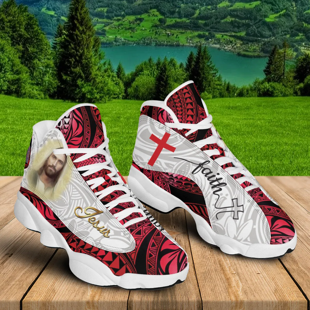 Jesus Faith Portrait Art Basketball Shoes With Thick Soles - Red Pattern Gift For Jesus Lovers -Christian Shoes