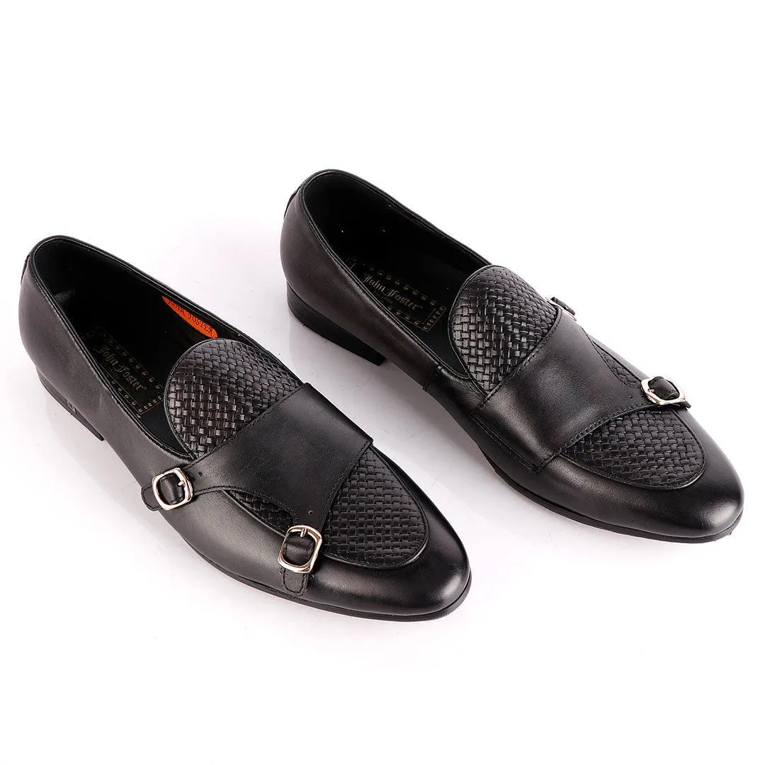 John Foster Double Monk-Strap Black Leather Shoe