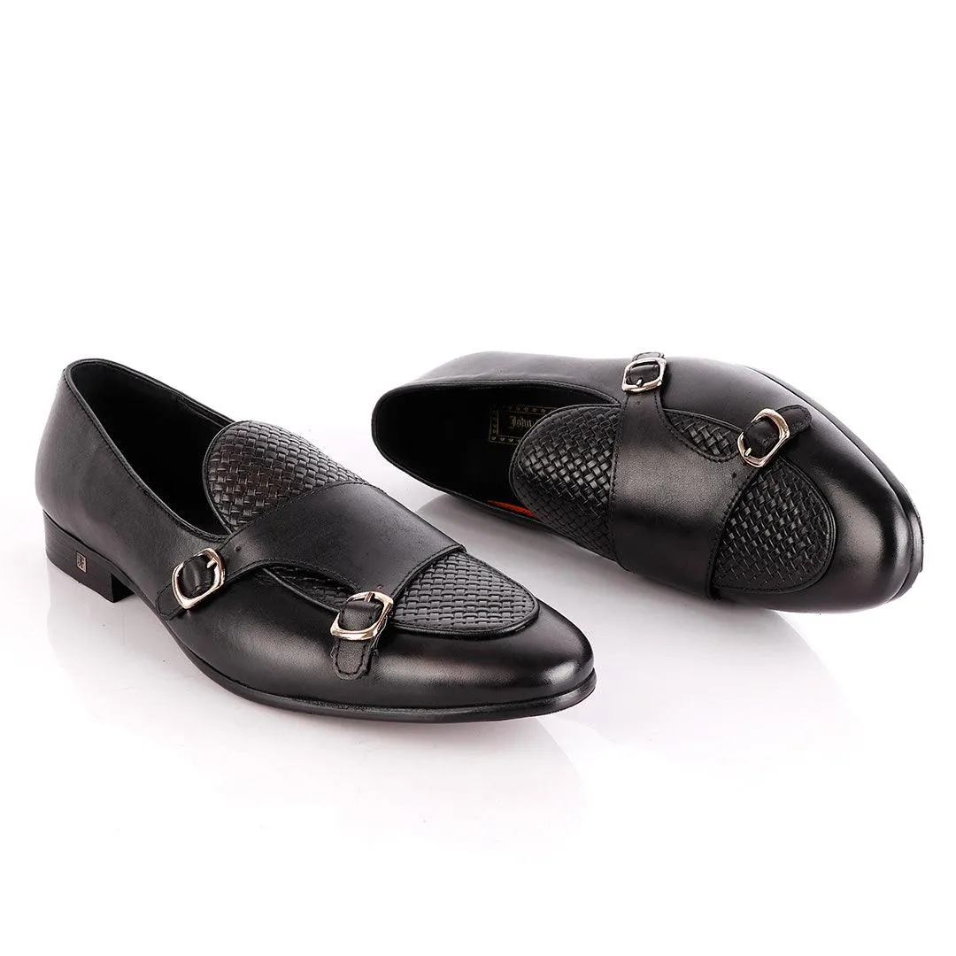 John Foster Double Monk-Strap Black Leather Shoe