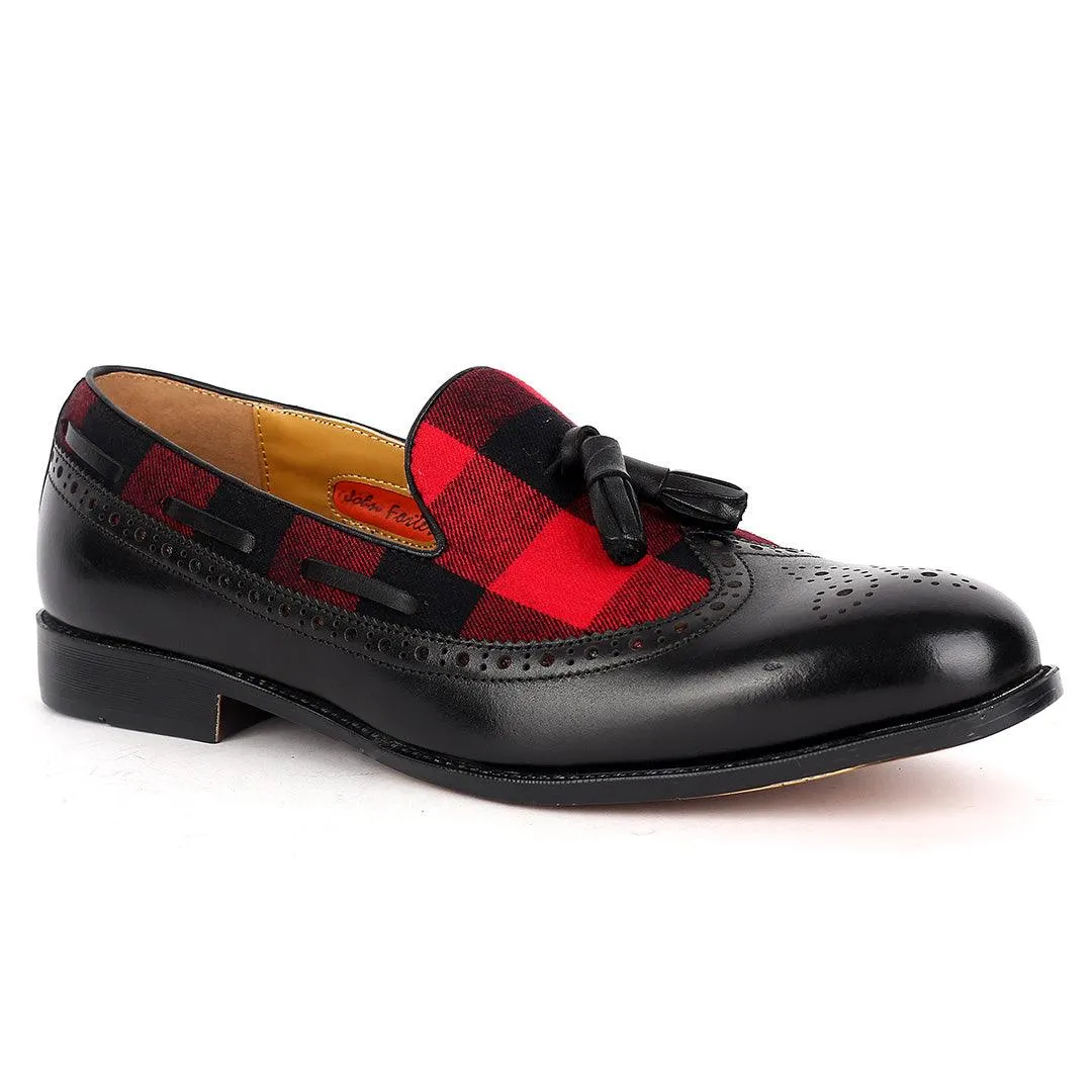 John Foster Exquisite Black Shoe With Perforated Design And Red Designed Surface