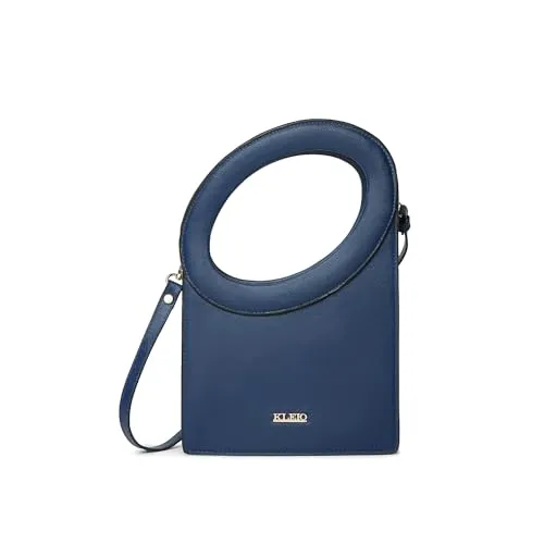 KLEIO Faux Leather Scupltural Shaped Top Handle Handbag with Detachable Sling for Women Ladies (ROYAL BLUE)