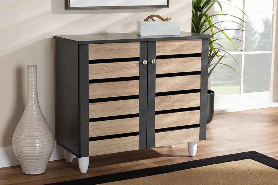 Margaret Two-Tone Oak/Dark Gray 2-Door Shoe Storage Cabinet