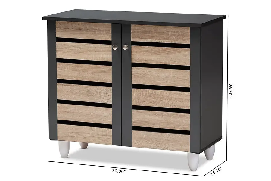 Margaret Two-Tone Oak/Dark Gray 2-Door Shoe Storage Cabinet