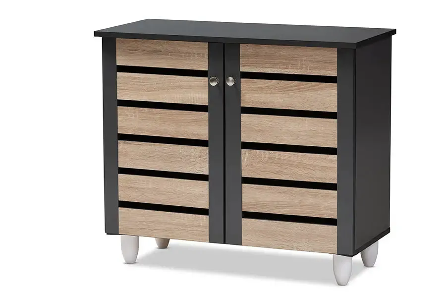 Margaret Two-Tone Oak/Dark Gray 2-Door Shoe Storage Cabinet