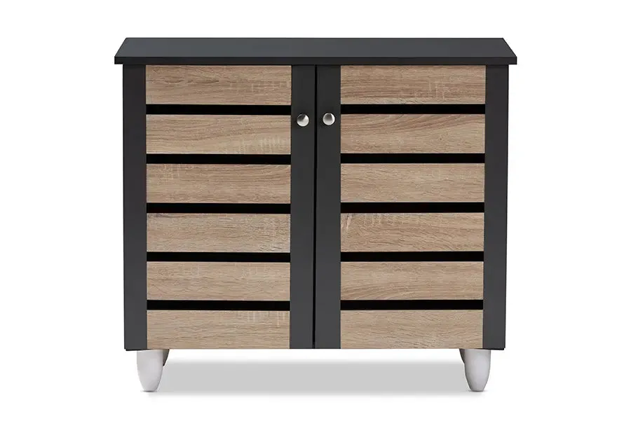 Margaret Two-Tone Oak/Dark Gray 2-Door Shoe Storage Cabinet