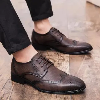 Men's Handmade Dark Brown Wing Tip Leather Lace Up Dress Shoes