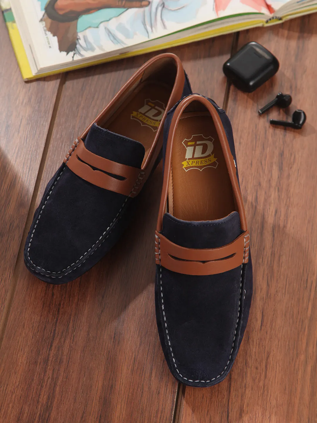 Men's Navy Moc Toe Casual Loafer (ID1142)