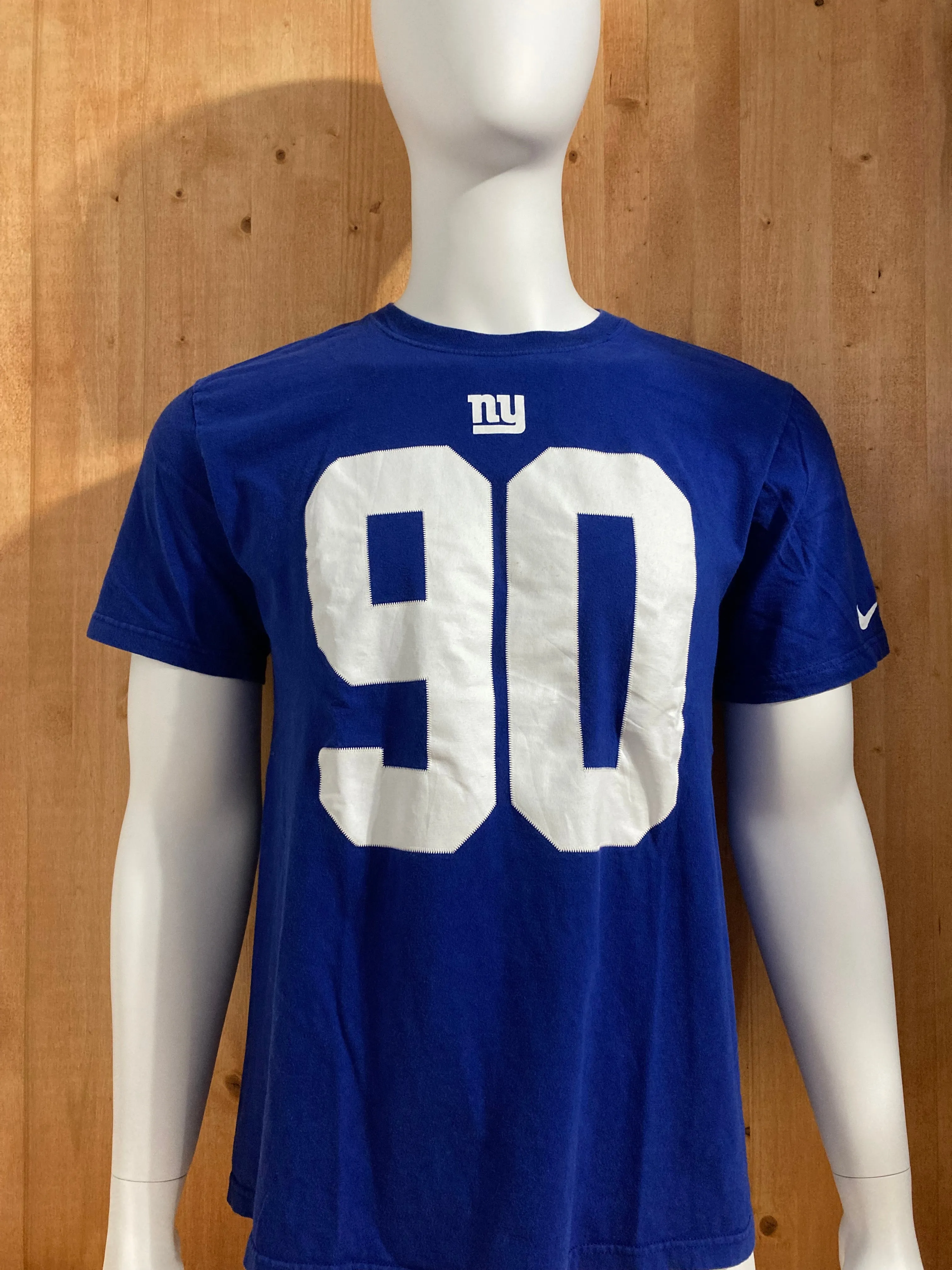 NIKE "JASON PIERRE PAUL" NY GIANTS #90 NFL FOOTBALL Graphic Print Adult T-Shirt Tee Shirt L Lrg Large Blue