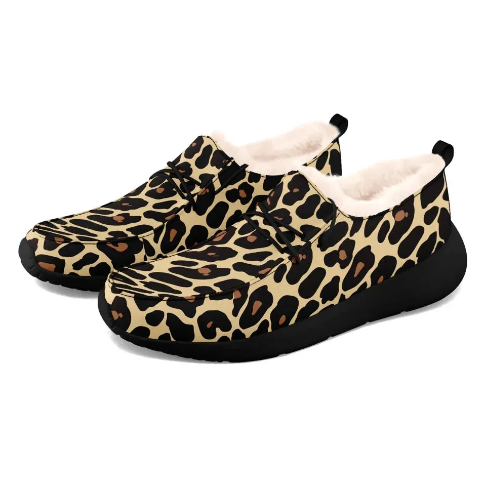 Personalized Leopard Loafer Shoes, Custom Warm Fur Driving Shoes, Comfortable Unisex Loafer Shoes