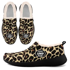 Personalized Leopard Loafer Shoes, Custom Warm Fur Driving Shoes, Comfortable Unisex Loafer Shoes