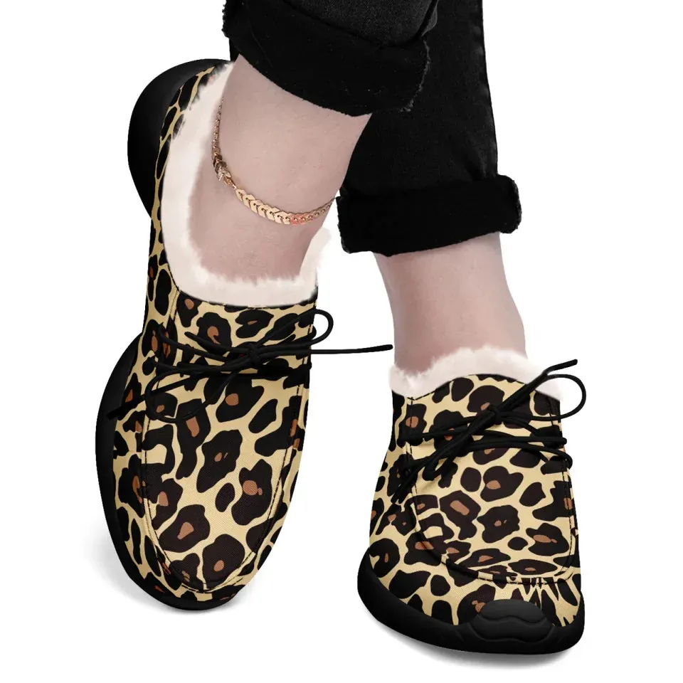 Personalized Leopard Loafer Shoes, Custom Warm Fur Driving Shoes, Comfortable Unisex Loafer Shoes