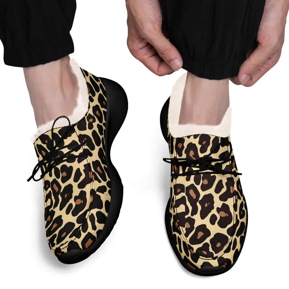 Personalized Leopard Loafer Shoes, Custom Warm Fur Driving Shoes, Comfortable Unisex Loafer Shoes